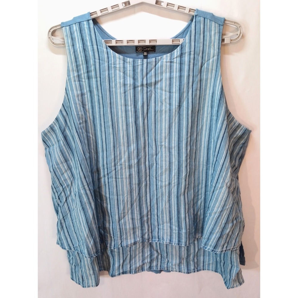 DG2 Diane Gilman Women's Blue Striped Sleeveless Easy Tank Top, 3X‎